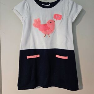 Gymboree White and Navy Dress with Pink Bird